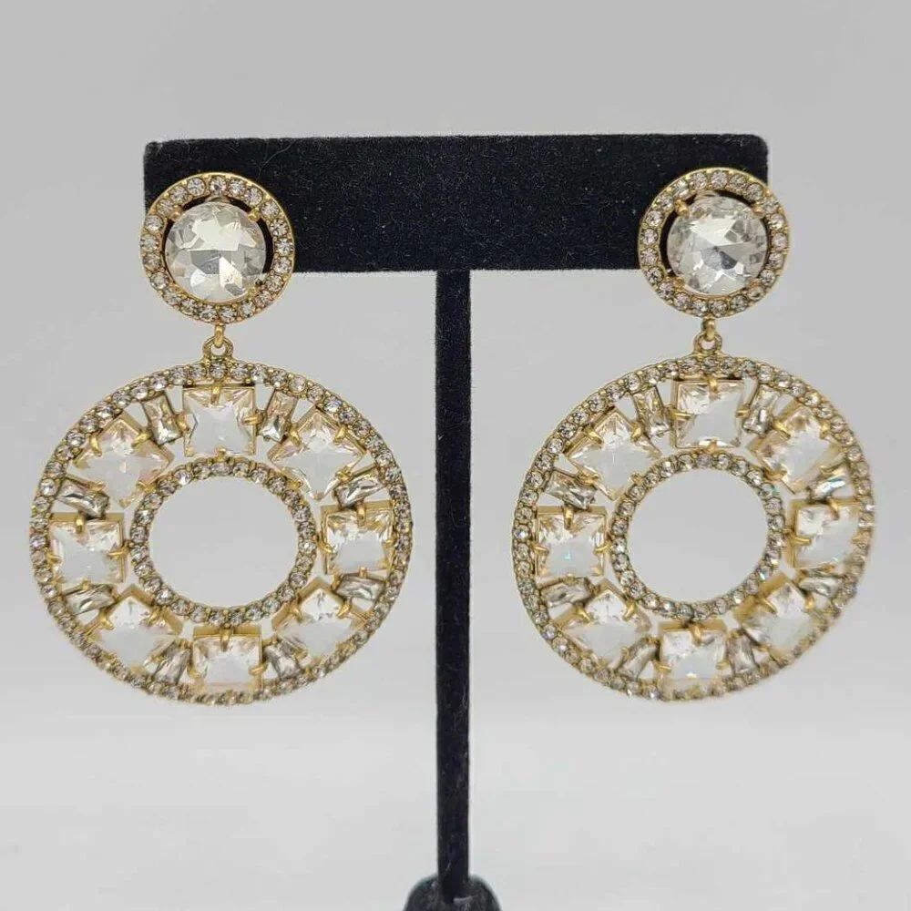 J Crew Clear Crystal Round Drop Earrings NWOT!